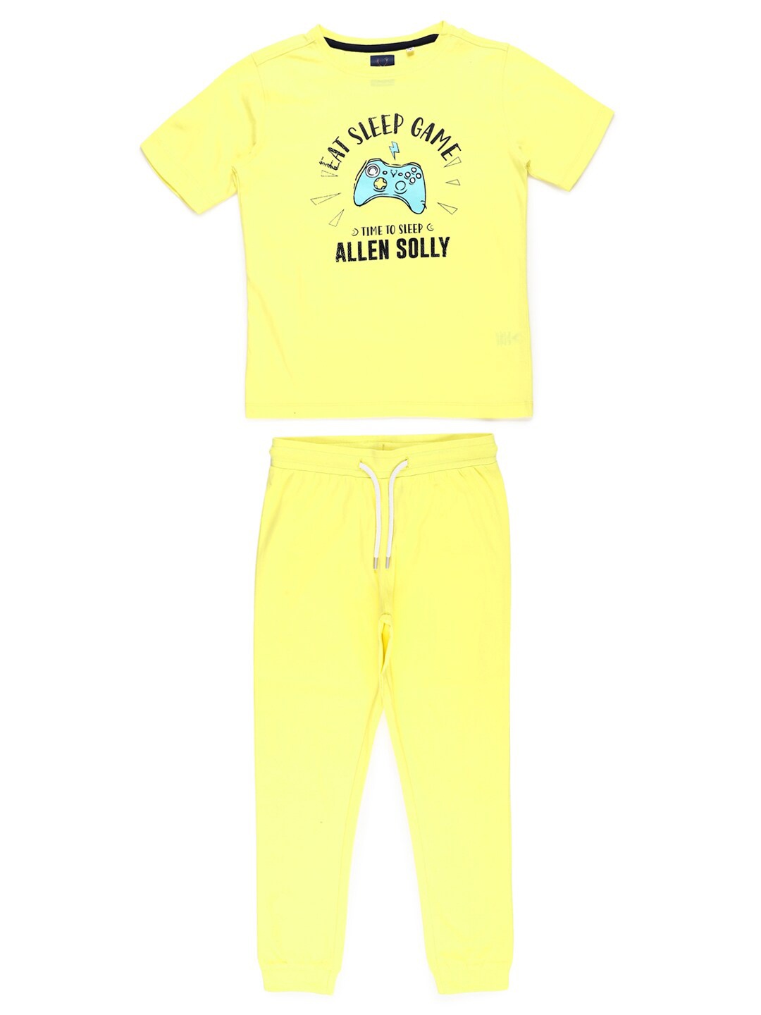 

Allen Solly Junior Boys Yellow & Black Printed Short Sleeves Pure Cotton Night Suit