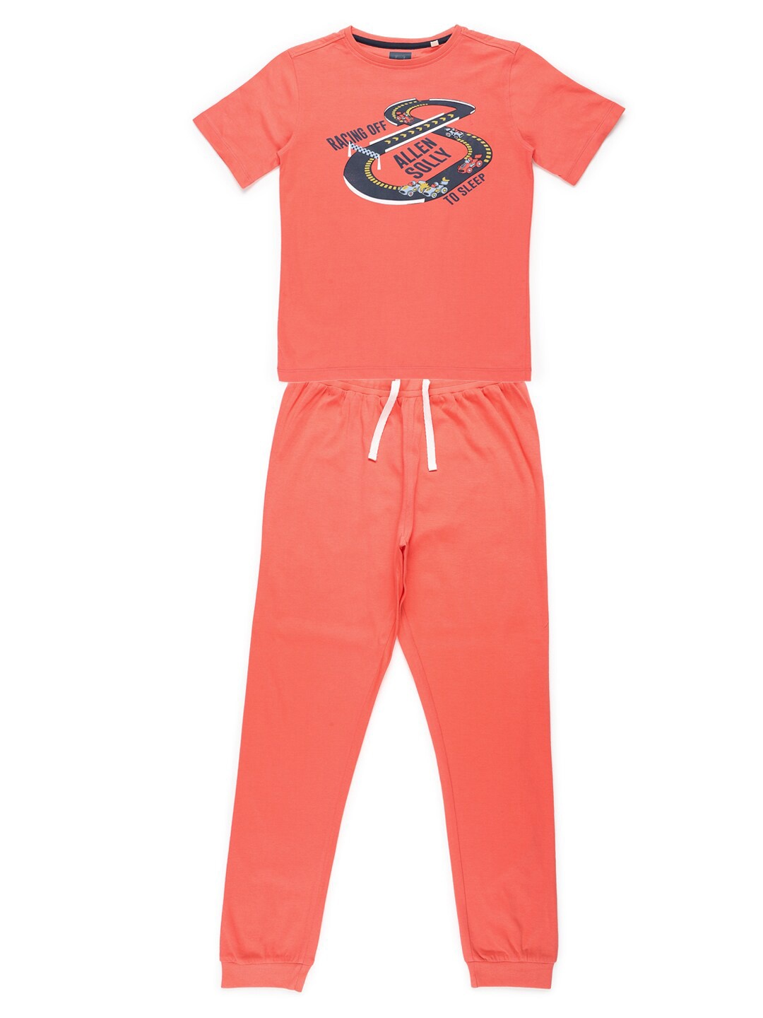 

Allen Solly Junior Boys Peach Coloured Printed Pure Cotton Night Suit