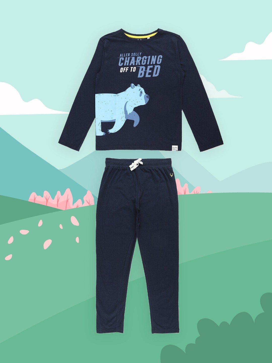 

Allen Solly Junior Boys Navy Blue Printed T-shirt with Track Pants