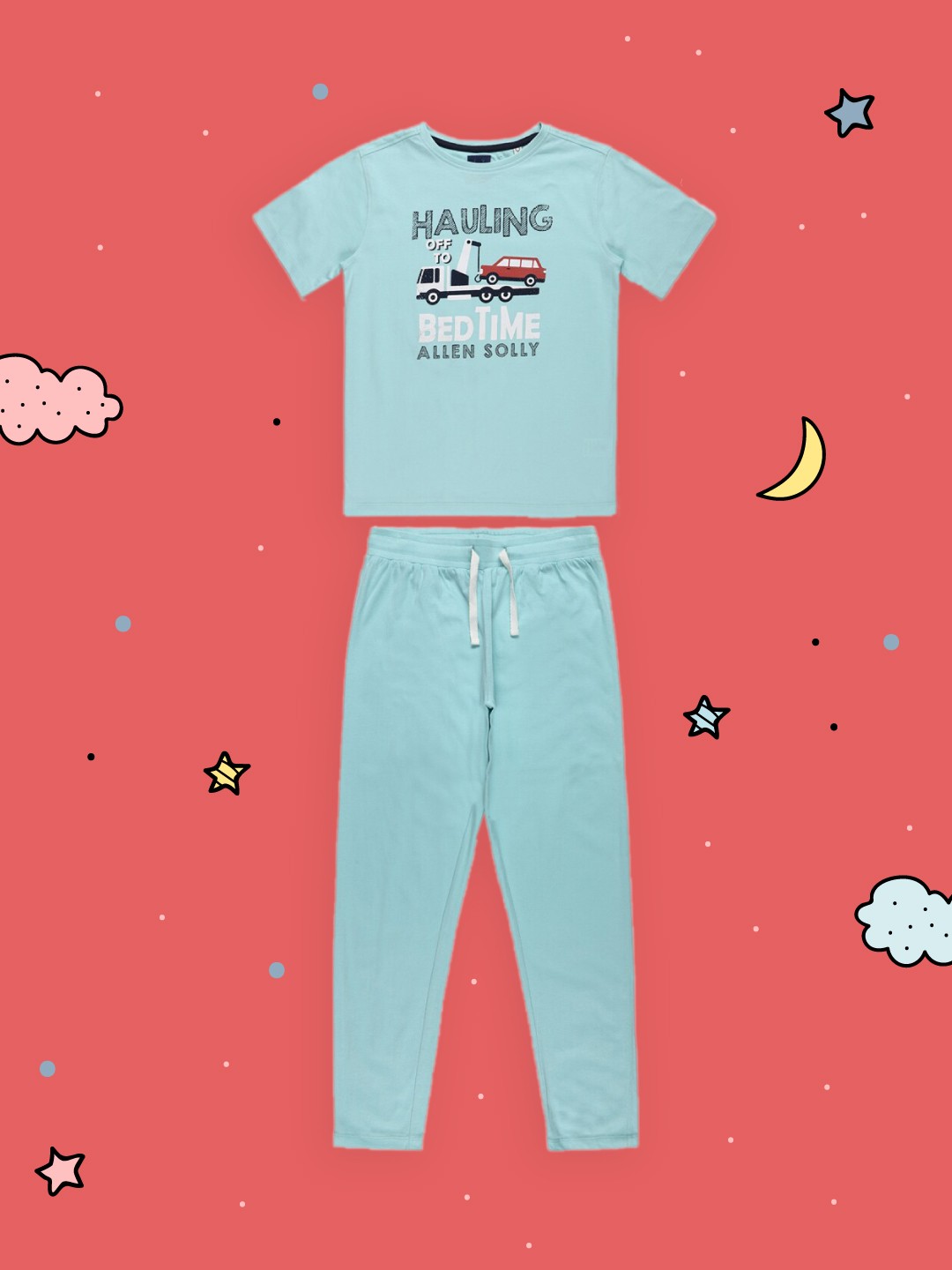 

Allen Solly Junior Boys Blue Printed T-shirt with Track Pants