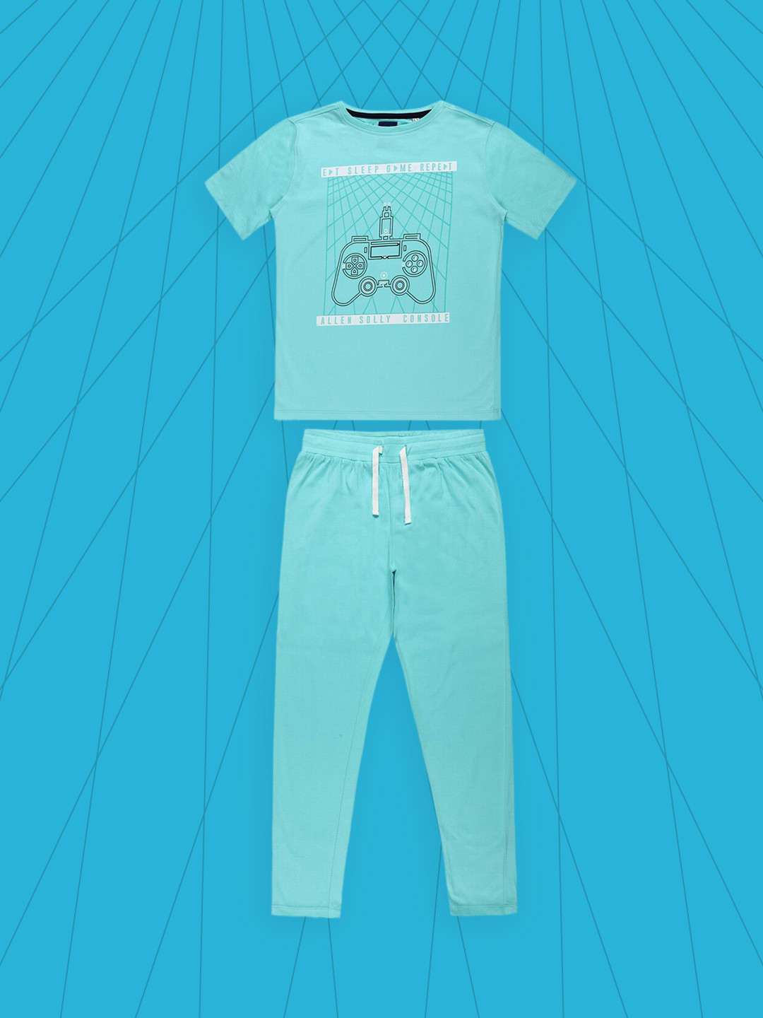 

Allen Solly Junior Boys Printed Blue T-Shirt With Track Pants