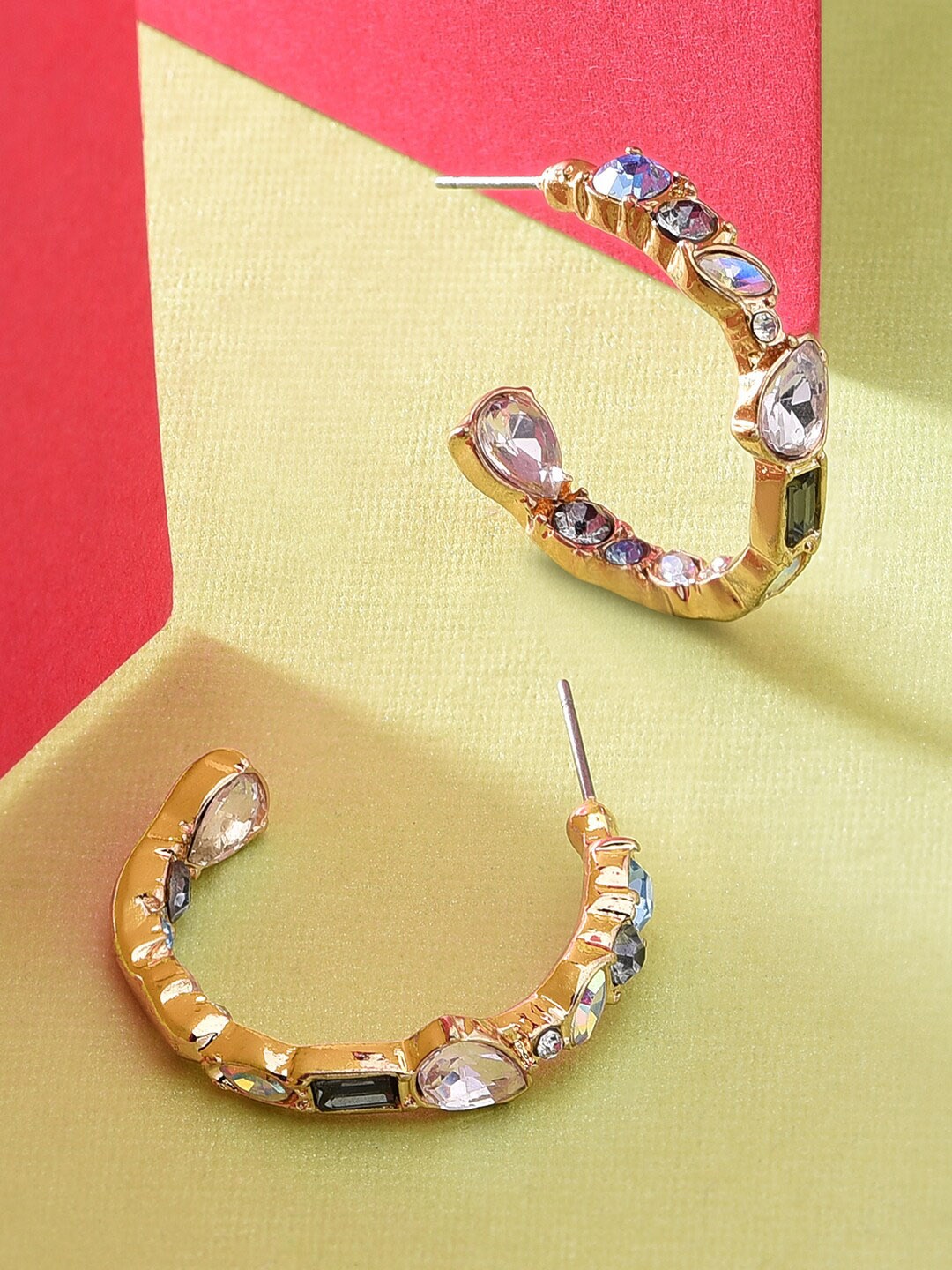 

Accessorize London Women Gold-Toned & White Pastel Pop Eclectic Stones Hoop Earrings