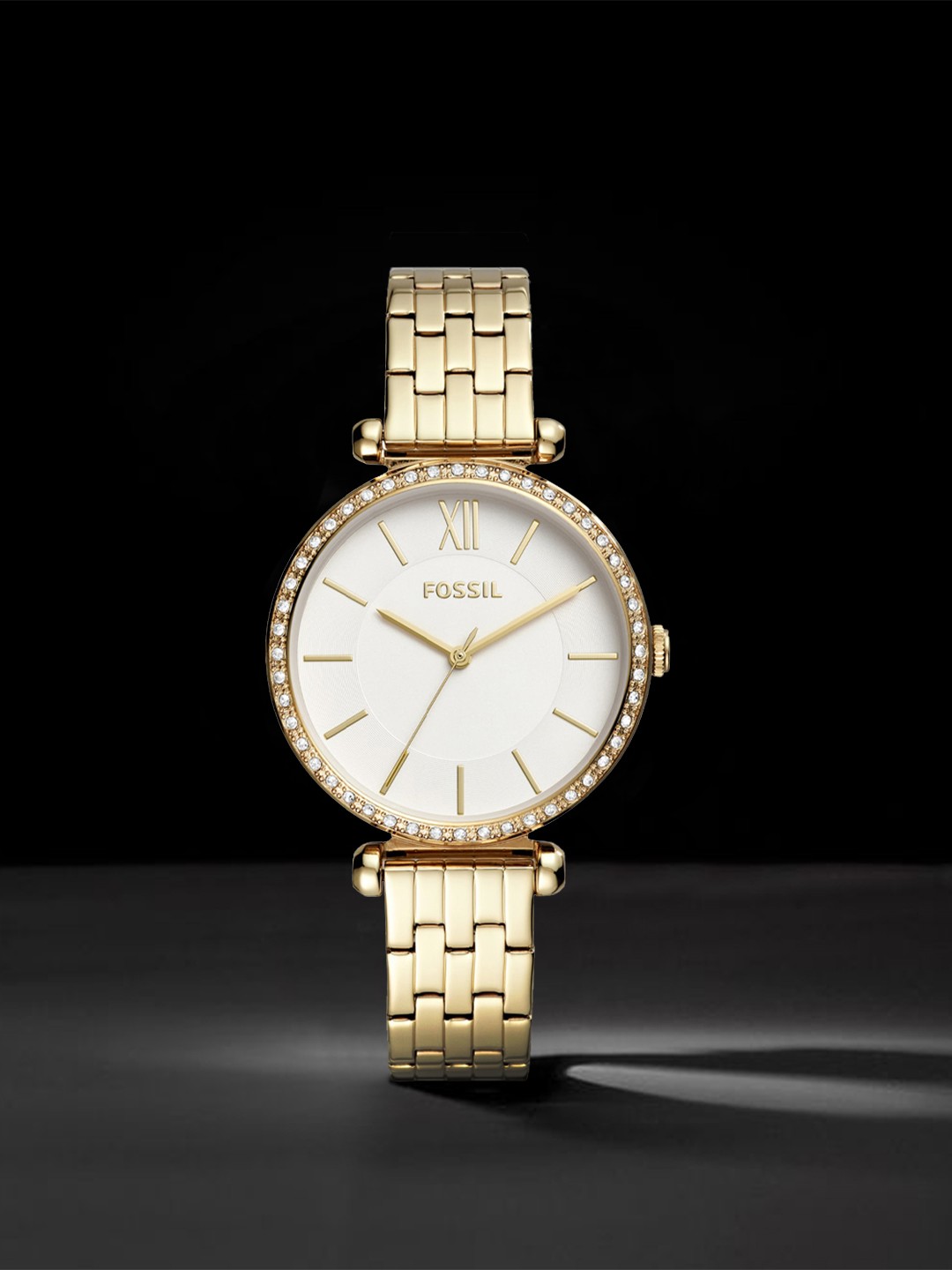 

Fossil Women White Embellished Dial & Gold-Toned Straps Analogue Watch - BQ3498