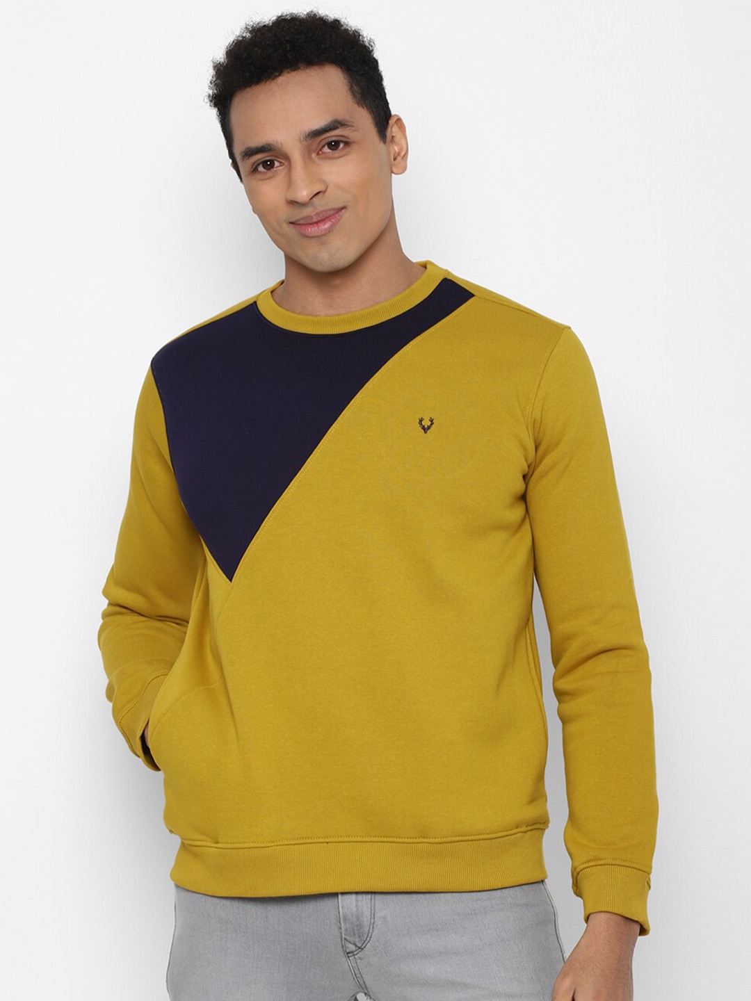 

Allen Solly Men Yellow & Black Colourblocked Sweatshirt