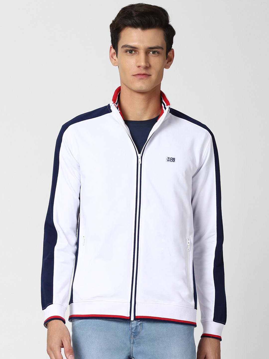 

Peter England Casuals Men White & Navy Blue Colourblocked Sweatshirt