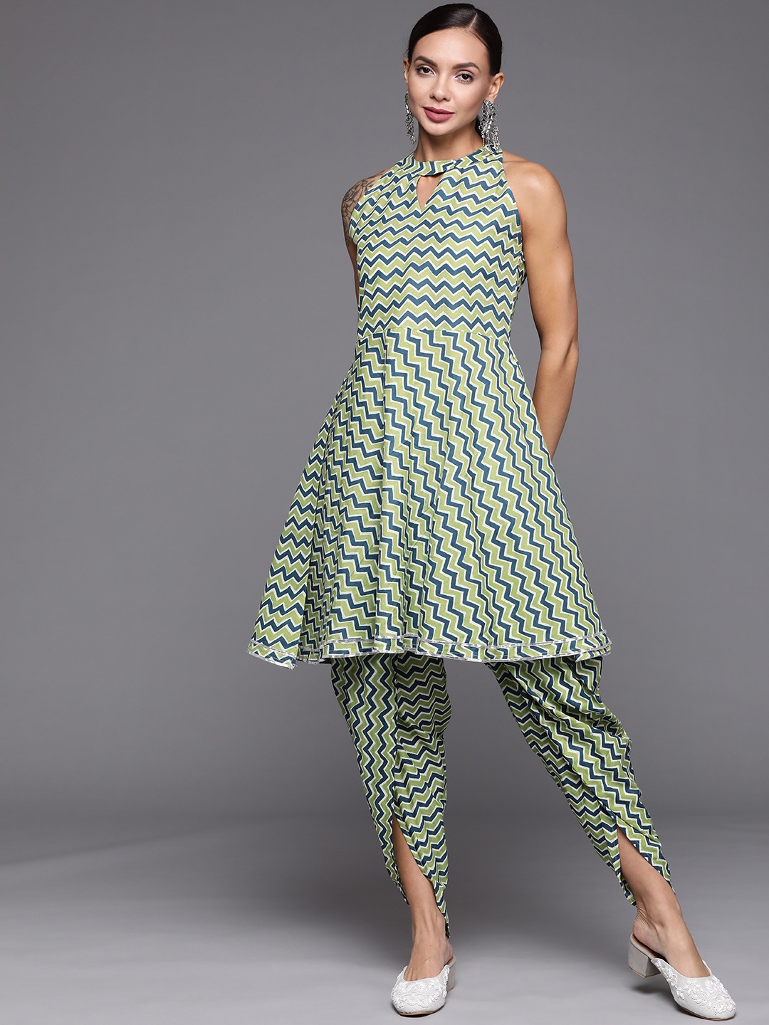 

Indo Era Women Blue Printed Kurta with Dhoti Pants