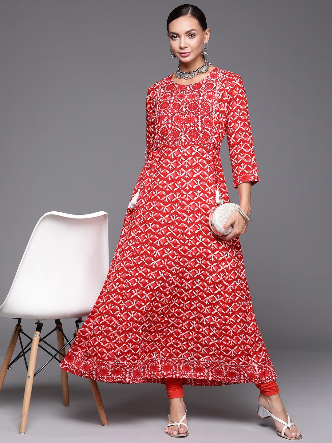 

Indo Era Women Red Ethnic Motifs Printed Kurta