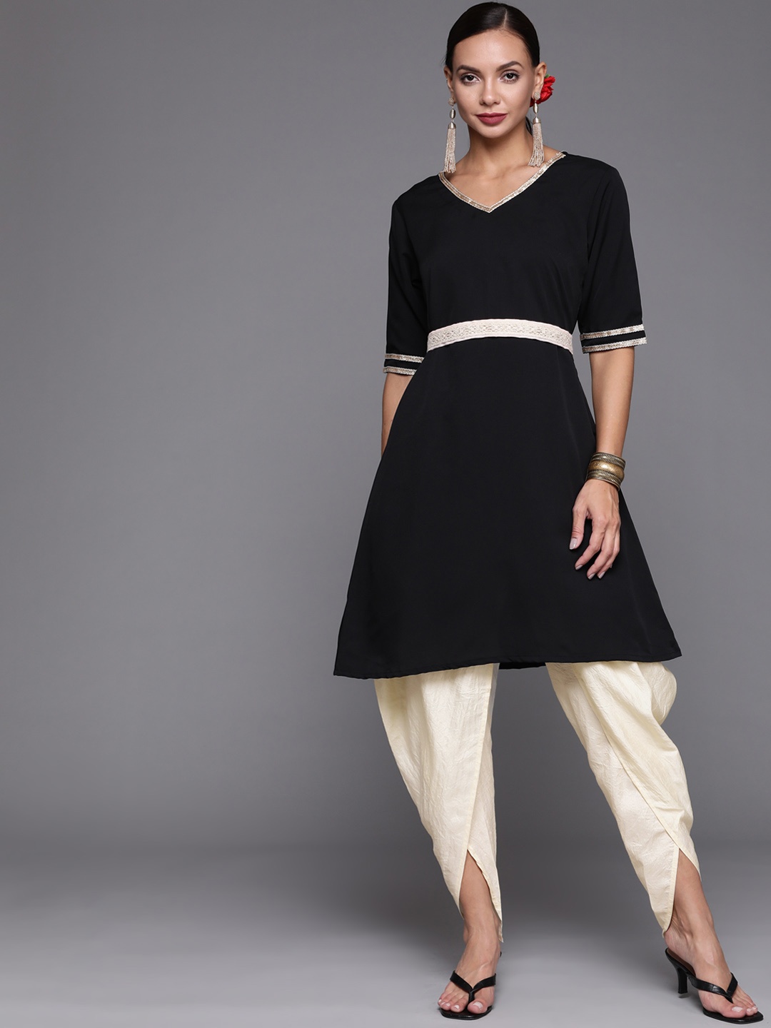

Indo Era Women Black Kurta with Dhoti Pants
