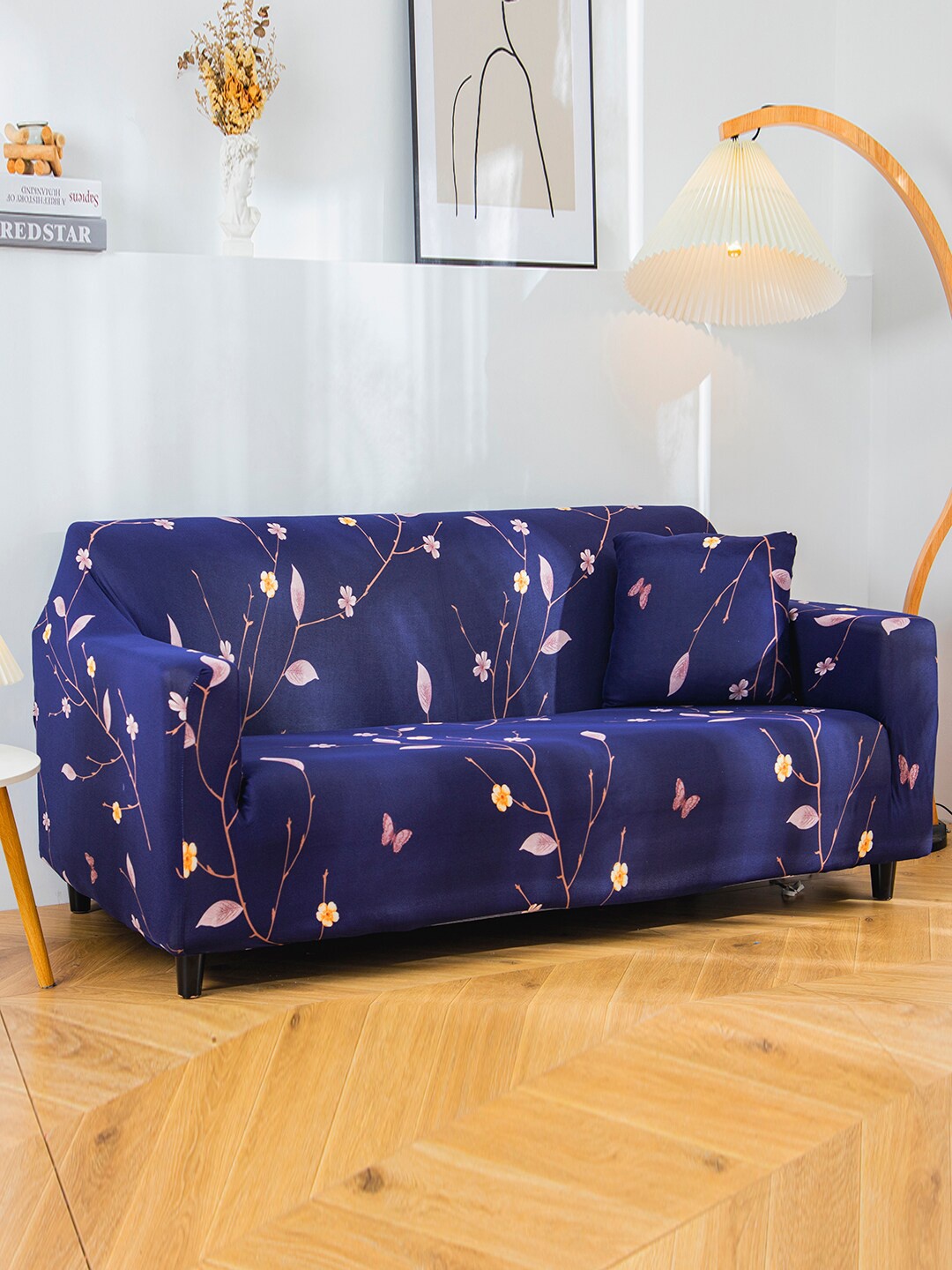 

HOUSE OF QUIRK Navy Blue 2-Seater Stretchable Non-Slip Sofa Cover