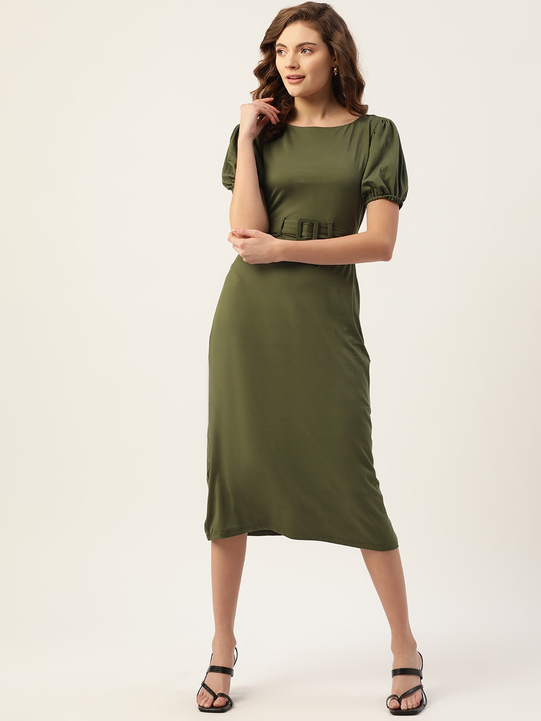 

DressBerry Olive Green Sheath Midi Dress