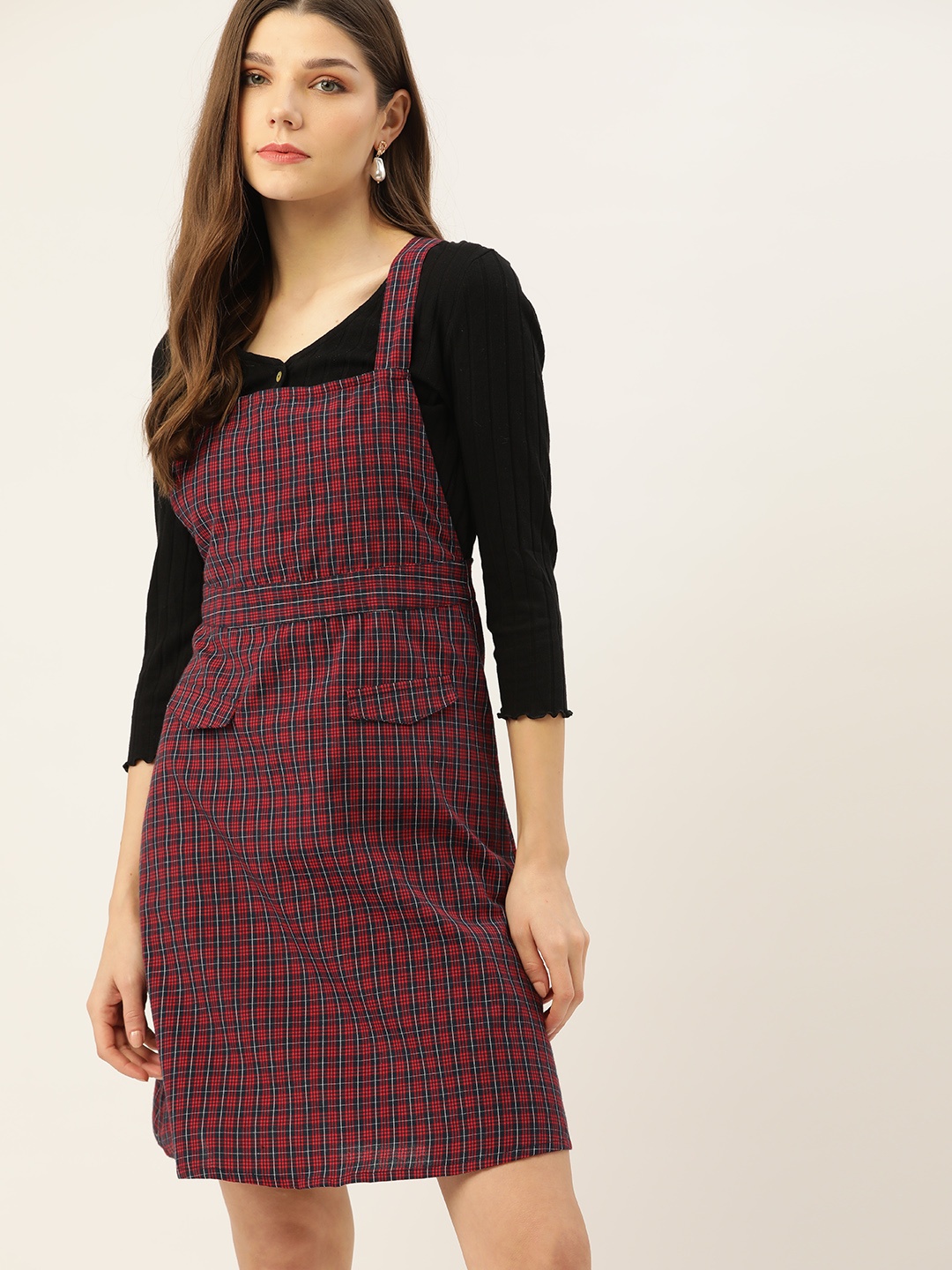 

DressBerry Red & Black Checked Pinafore Dress