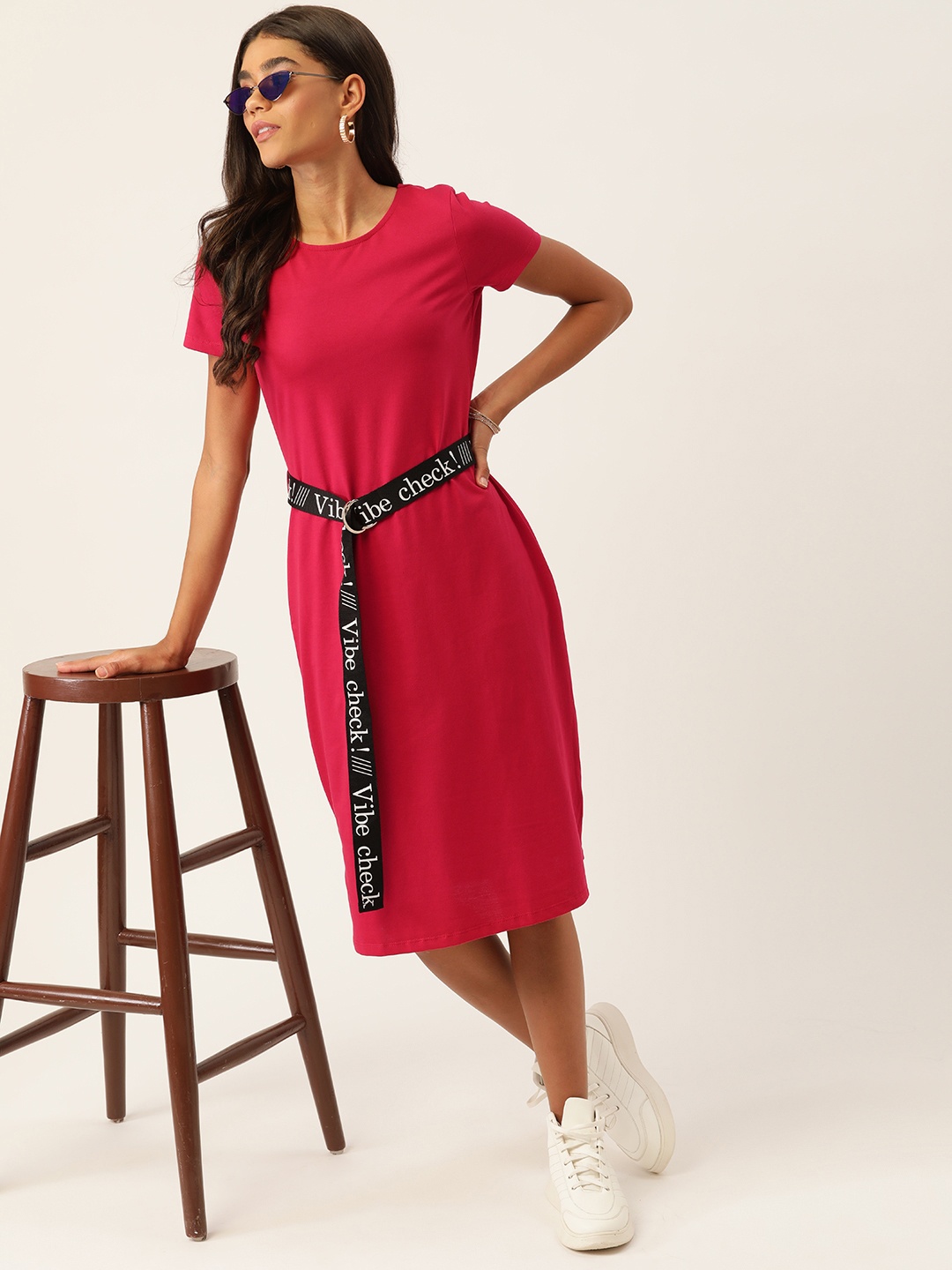 

DressBerry Women Red Solid T-shirt Dress with a belt