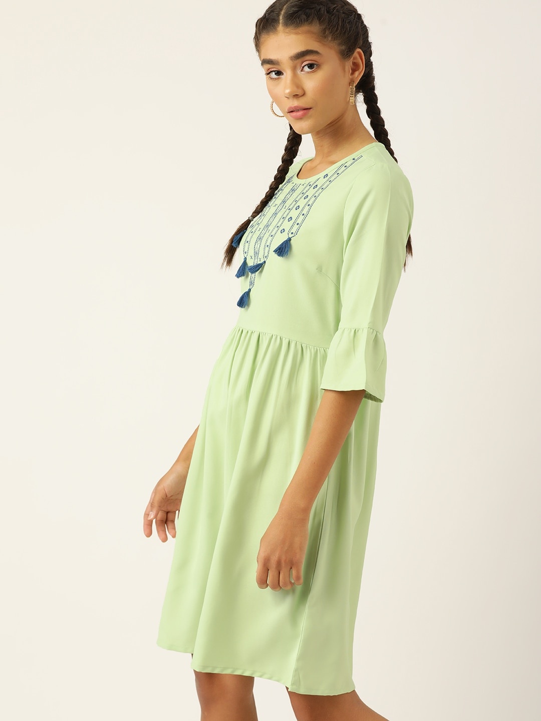 

DressBerry Women Green & Blue Ethnic Motifs Embroidered A-Line Dress
