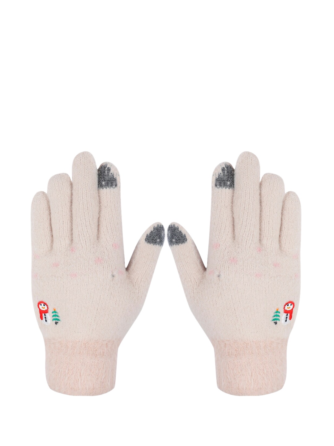 

LOOM LEGACY Women Cream-Colored Patterned Hand Gloves