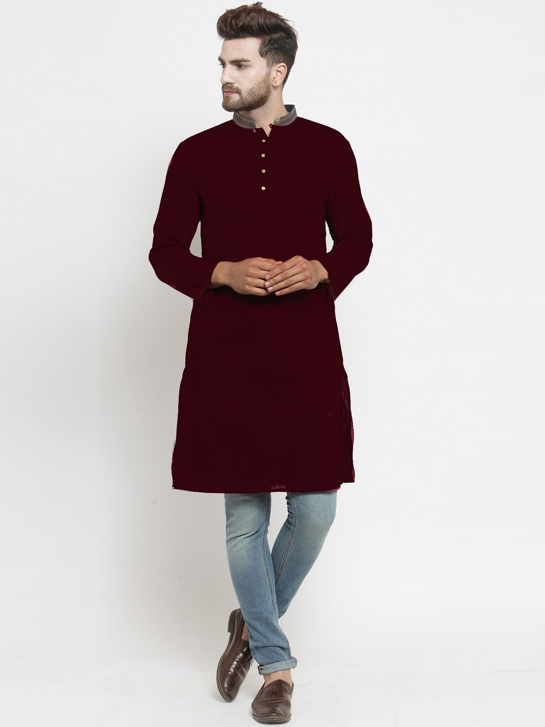 

Purple State Men Maroon Cotton Kurta
