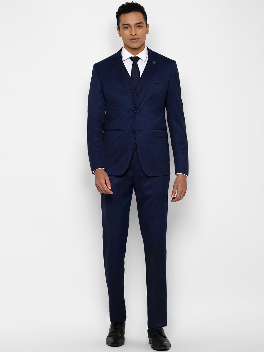 

Allen Solly Men Navy Blue Self Design Slim-Fit Single-Breasted 3-Piece Formal Suit