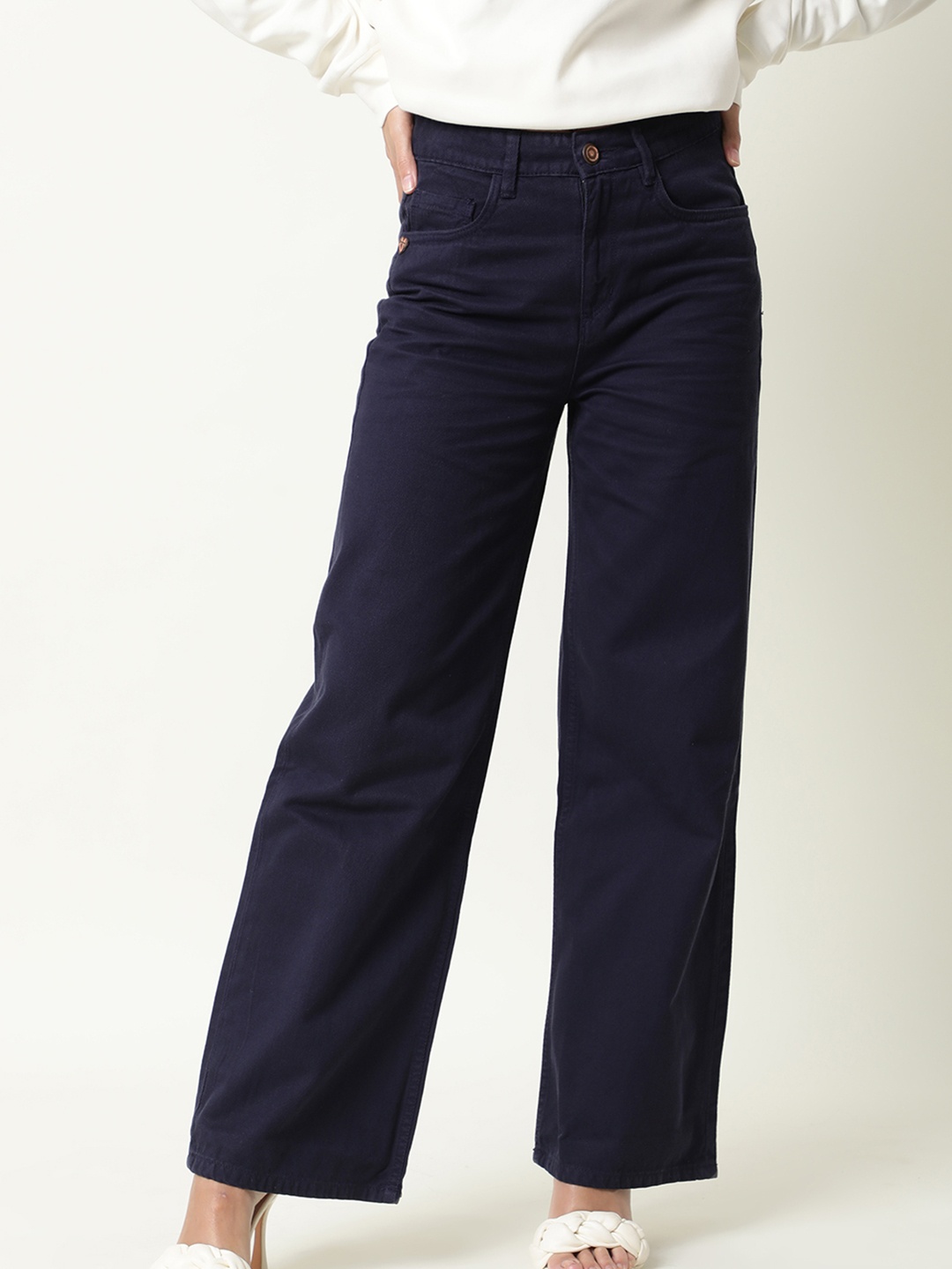 

RAREISM Women Navy Blue Tailored High-Rise Loose Fit Trousers