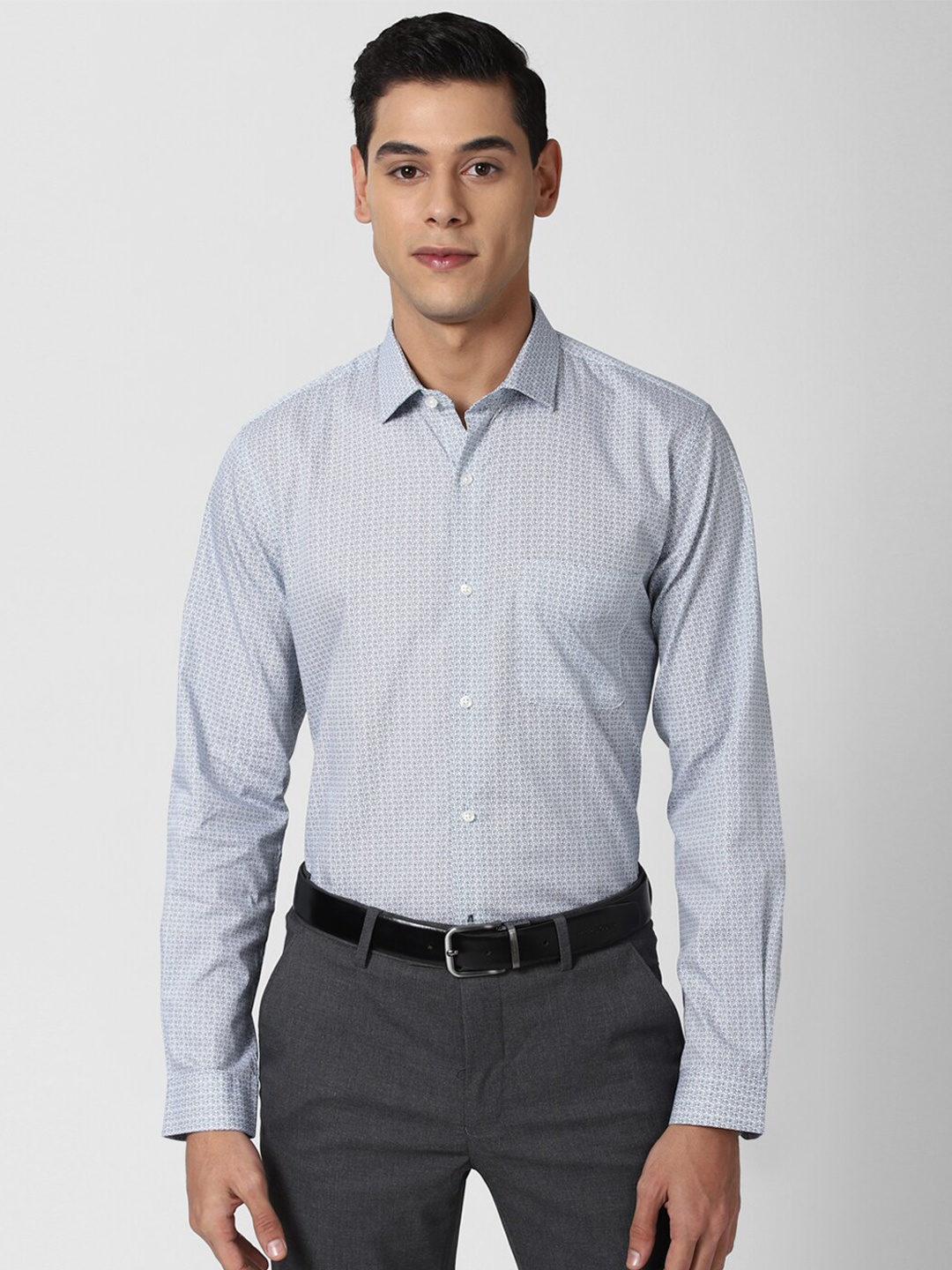 

Peter England Men Blue Slim Fit Printed Pure Cotton Formal Shirt