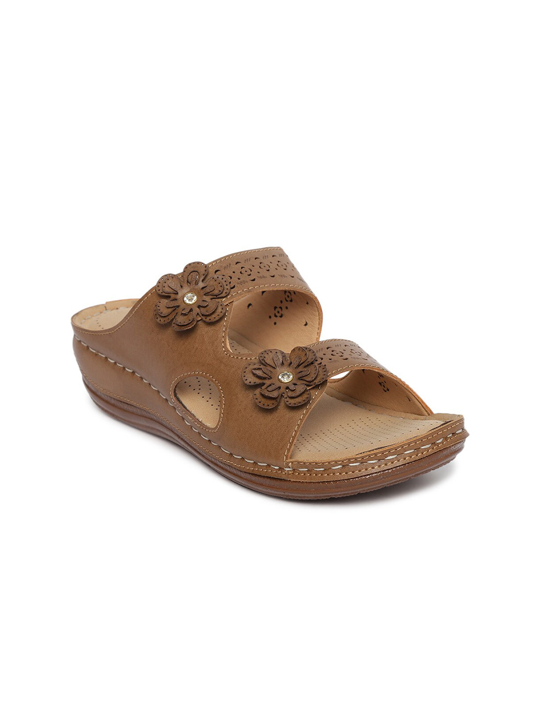 

EVERLY Women Beige Open Toe Flats with Bows