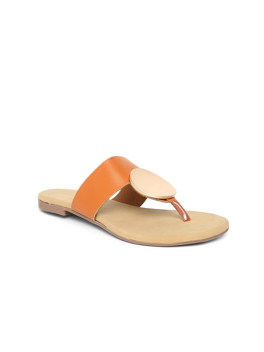 

EVERLY Women Tan Colourblocked T-Strap Flats