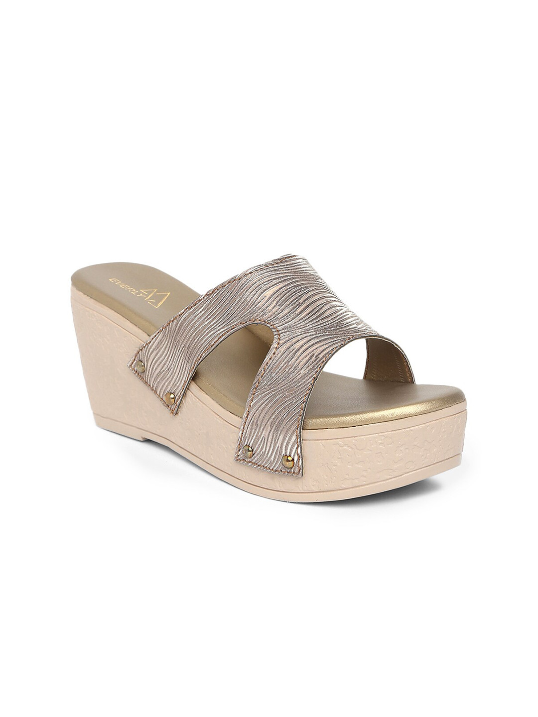 

EVERLY Copper-Toned & Beige Textured Wedge Sandals