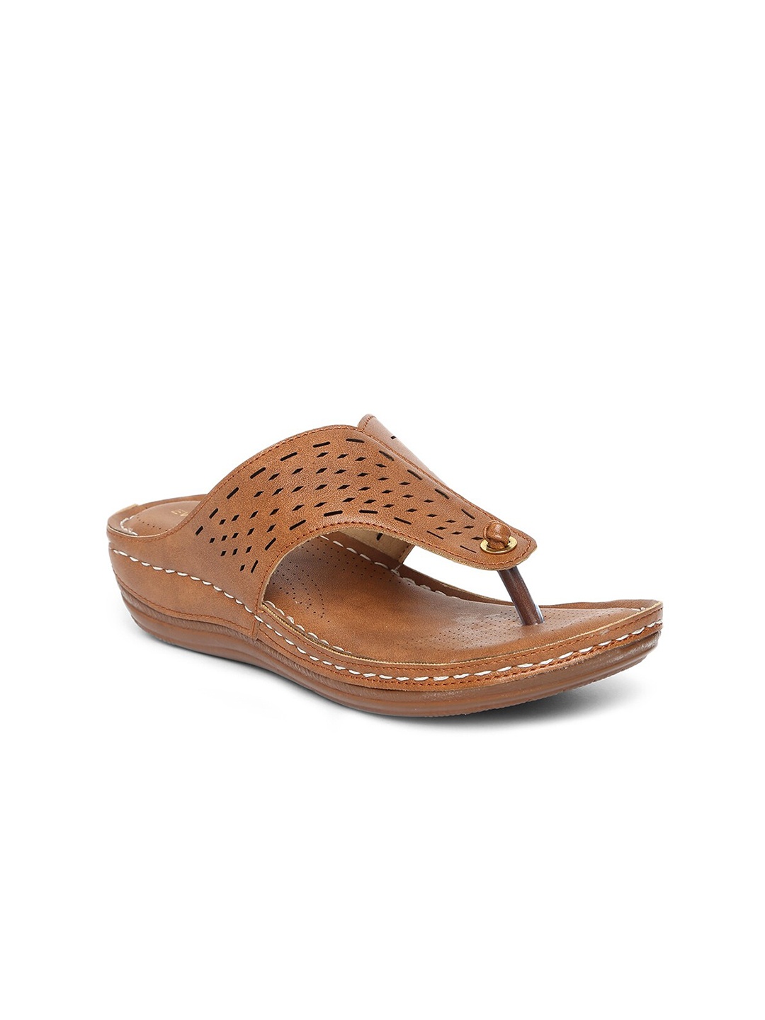 

EVERLY Women Tan Brown Laser Cuts Comfort Sandals
