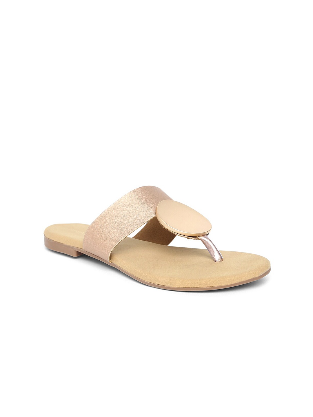 

EVERLY Women Beige & Copper T-Strap Flats
