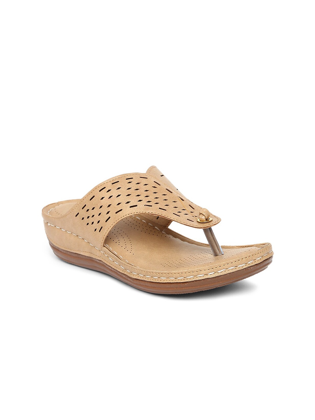 

EVERLY Beige womens Textured Leather Comfort Sandals