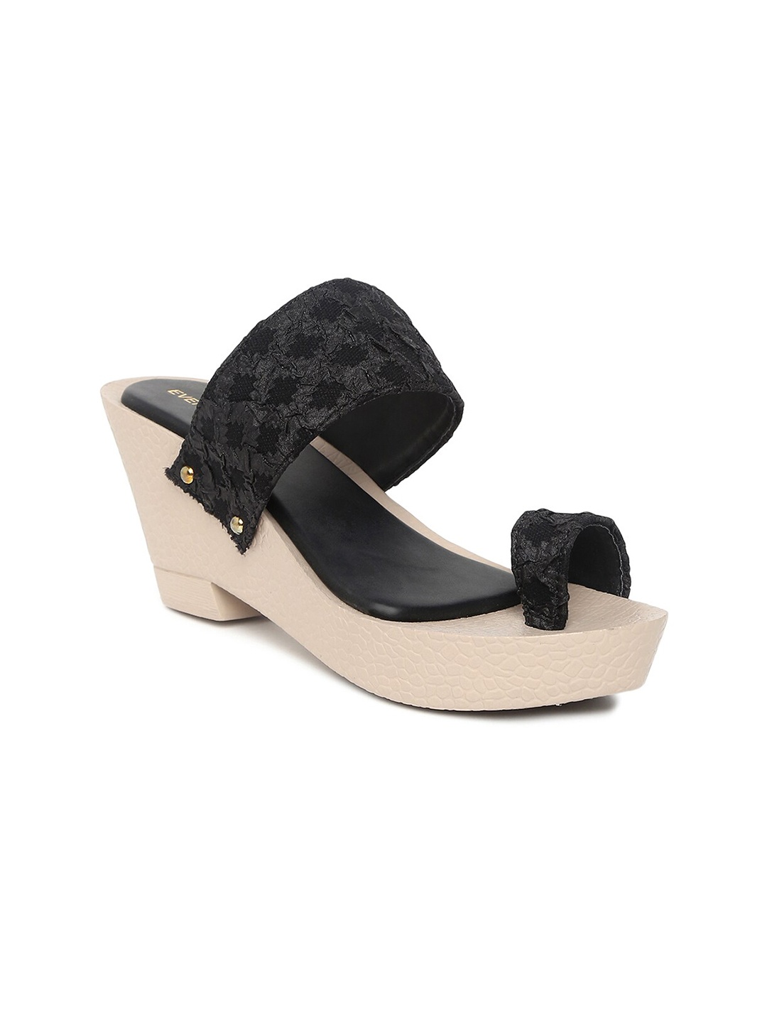 

EVERLY Black & Beige Textured Platform Sandals