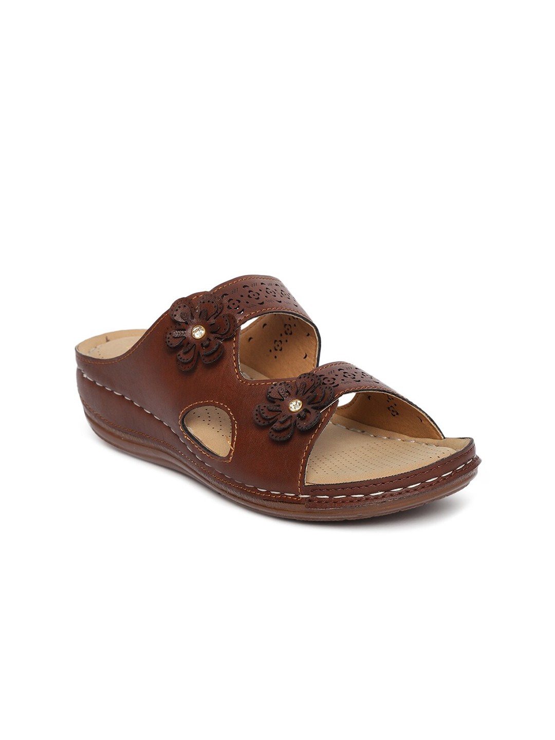 

EVERLY Women Tan Brown Open Toe Flats