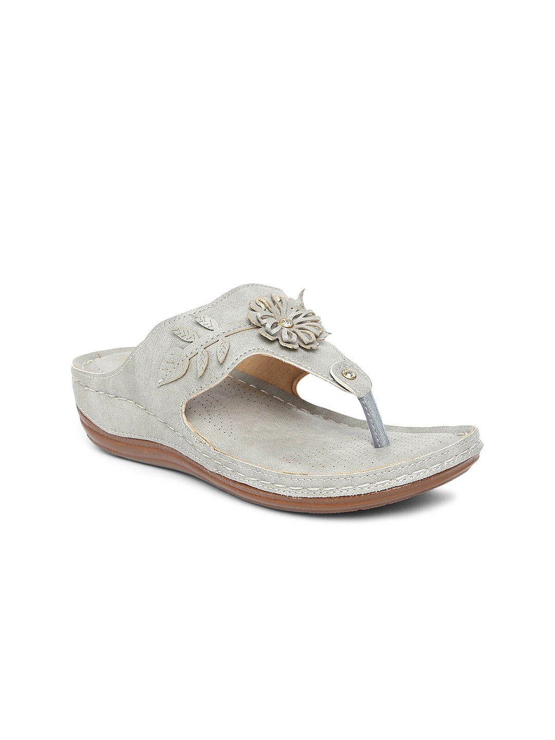 

EVERLY Women Grey Embellished Open Toe Flats