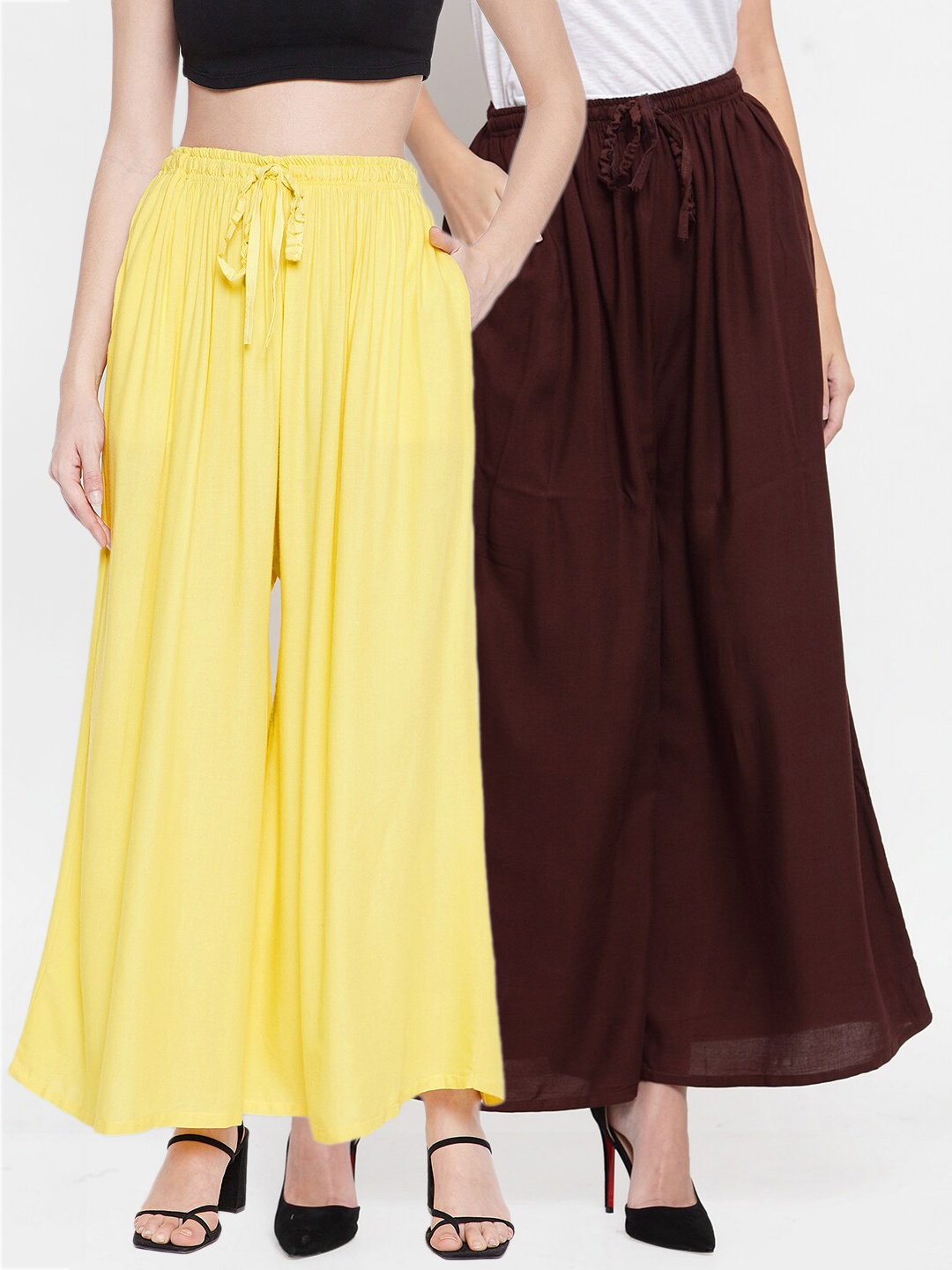

Clora Creation Women Coffee Brown & Yellow 2 Palazzos