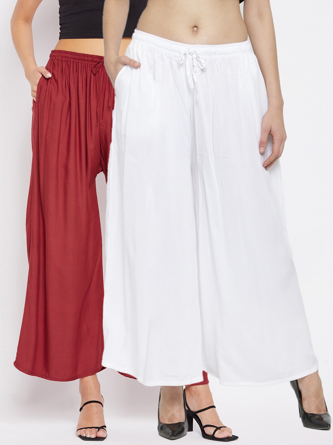 

Clora Creation Women White & Maroon 2 Palazzos