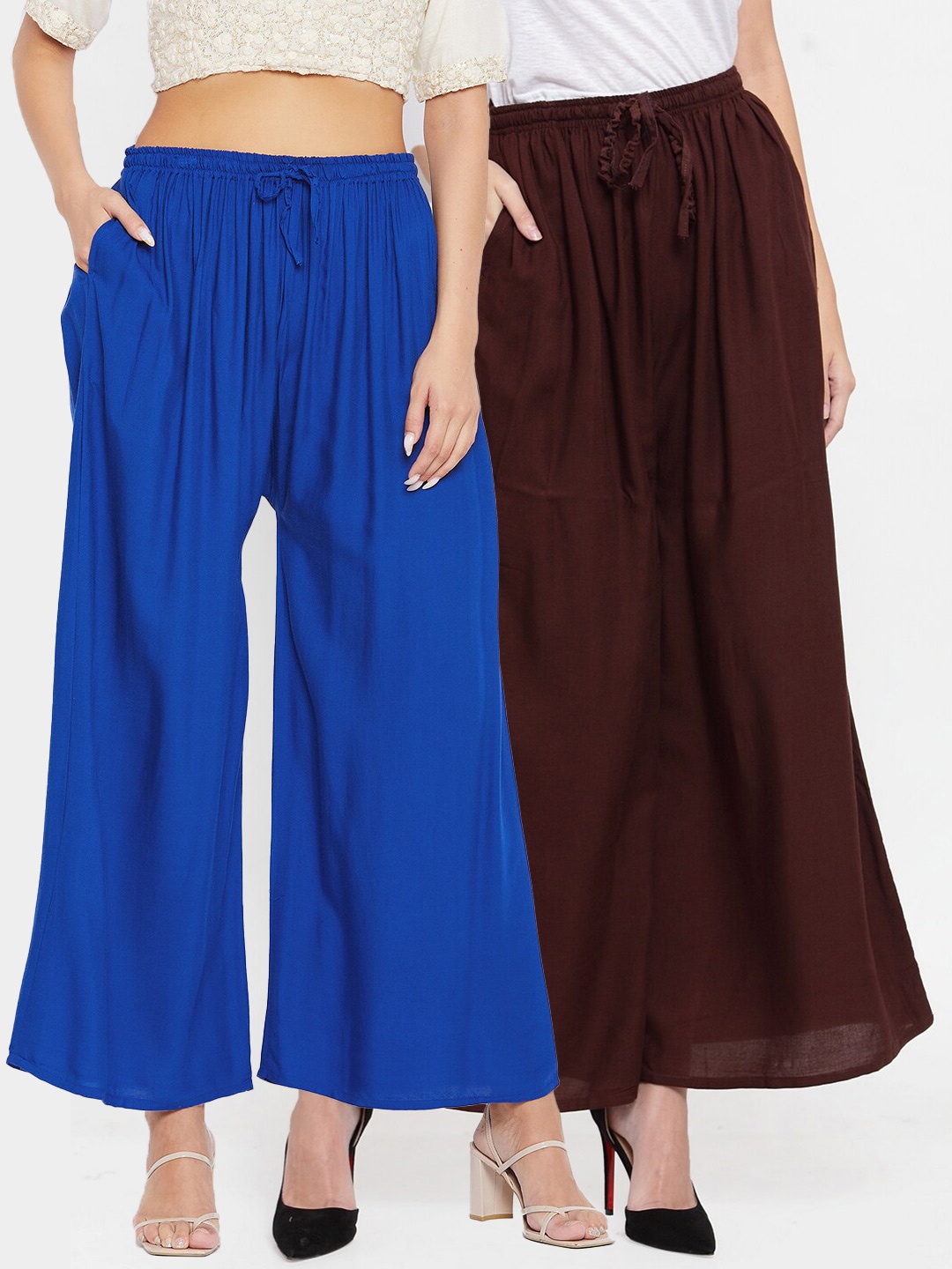 

Clora Creation Women Brown & Blue Flared Palazzos Set Of 2