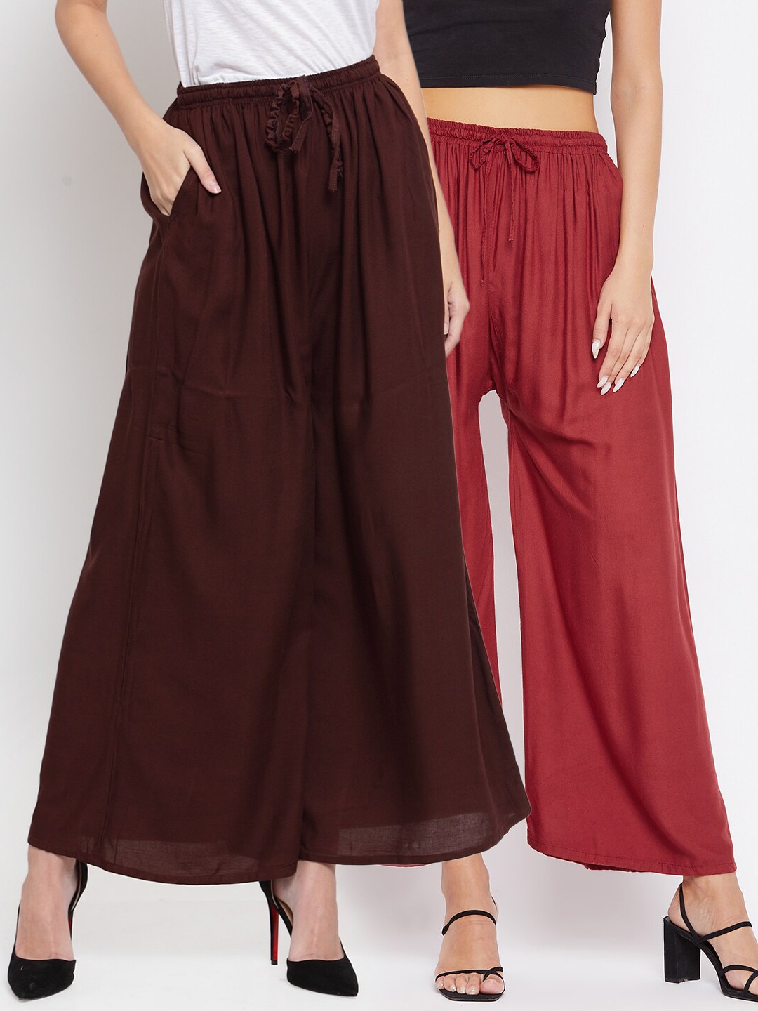 

Clora Creation Women Brown & Maroon Pack of 2 Flared Knitted Palazzos