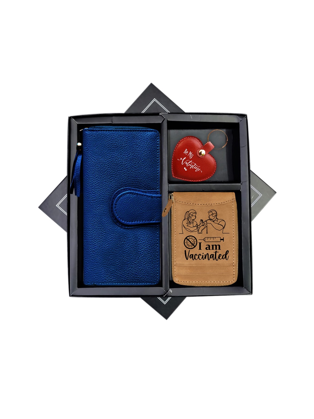 

ABYS Unisex Blue & Tan Brown Genuine Leather Accessory Gift Set