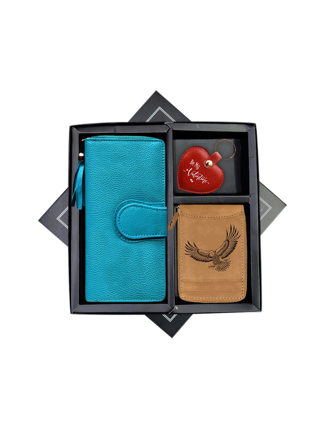 

ABYS Turquoise Blue & Tan-Coloured Genuine Leather Accessory Gift Set