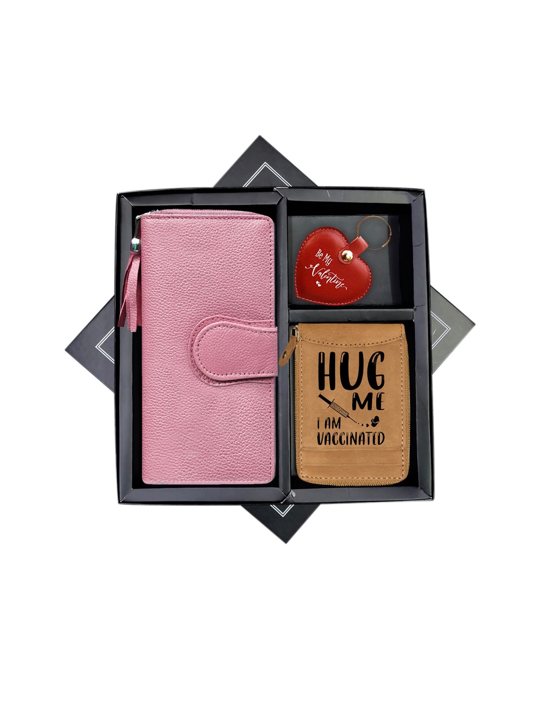 

ABYS Unisex Pink & Tan Brown Genuine Leather Accessory Gift Set