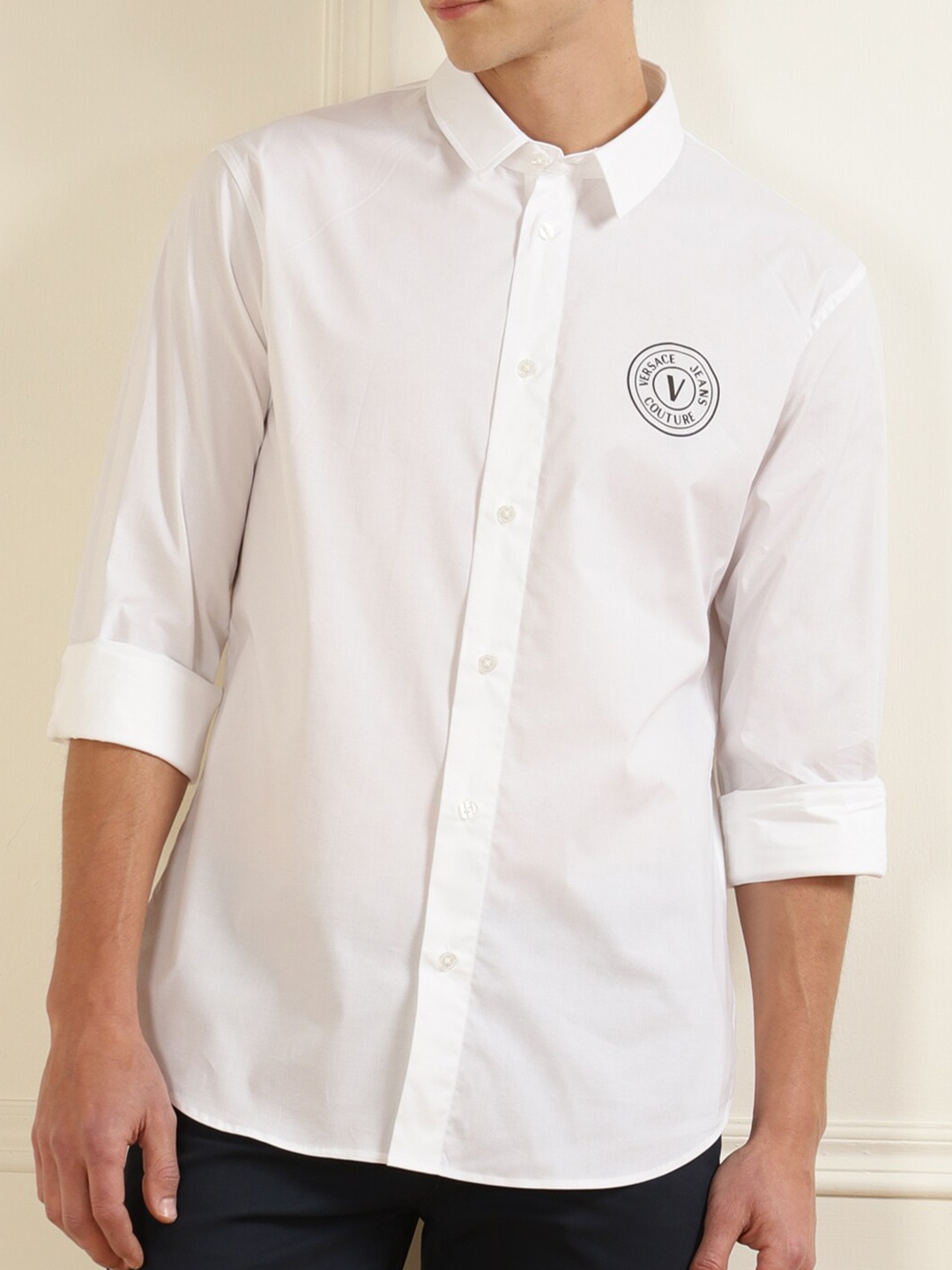 

Versace Jeans Couture Men White Chest Emblem Classic Cotton Casual Shirt