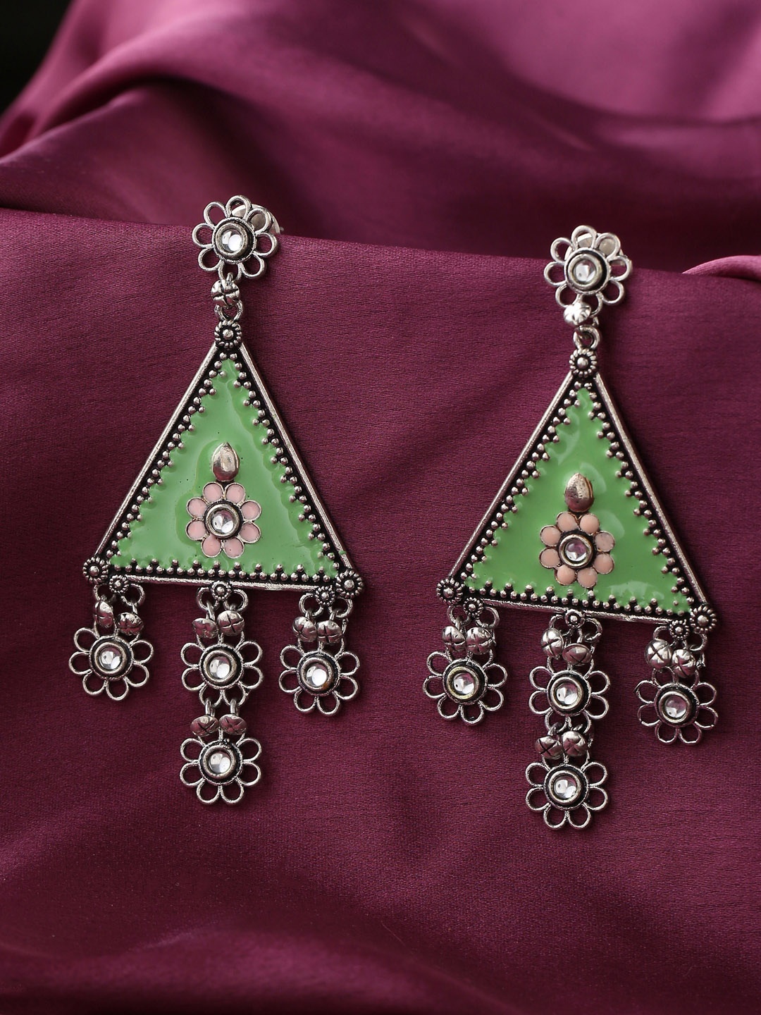 

kashwini Silver-Plated Brass Meenakari Drop Earrings