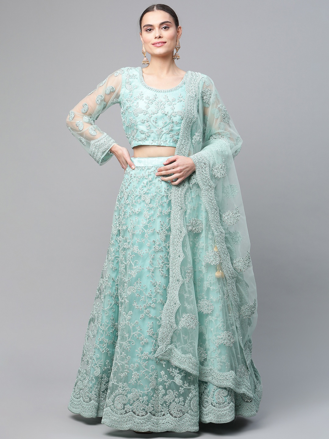 

Readiprint Fashions Blue Embroidered Thread Work Semi-Stitched Lehenga & Unstitched Blouse With Dupatta