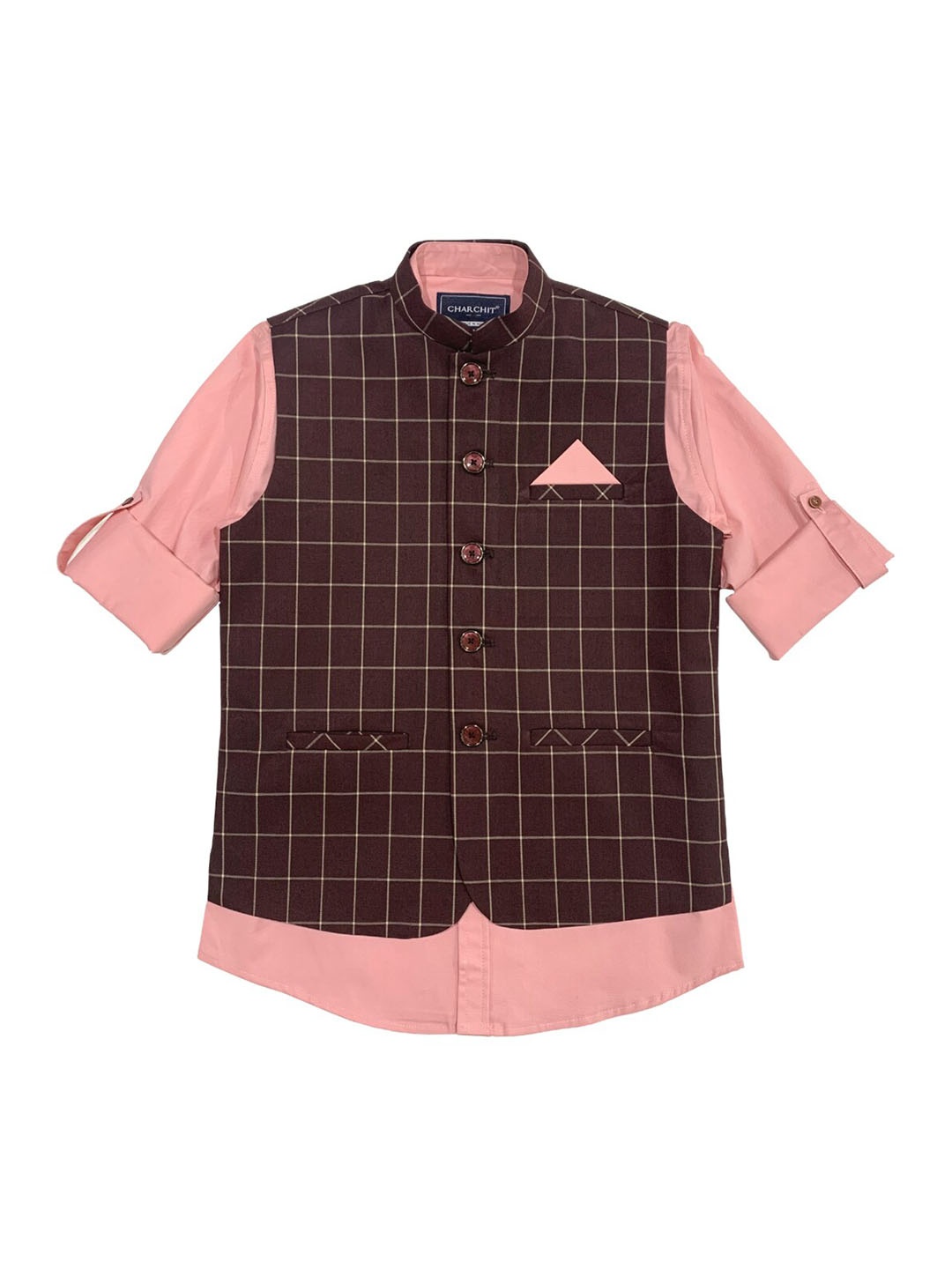 

CHARCHIT Boys Maroon Full Sleeve Checkered Jacket