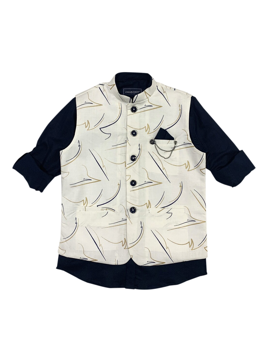 

CHARCHIT Boys White Printed Jacket