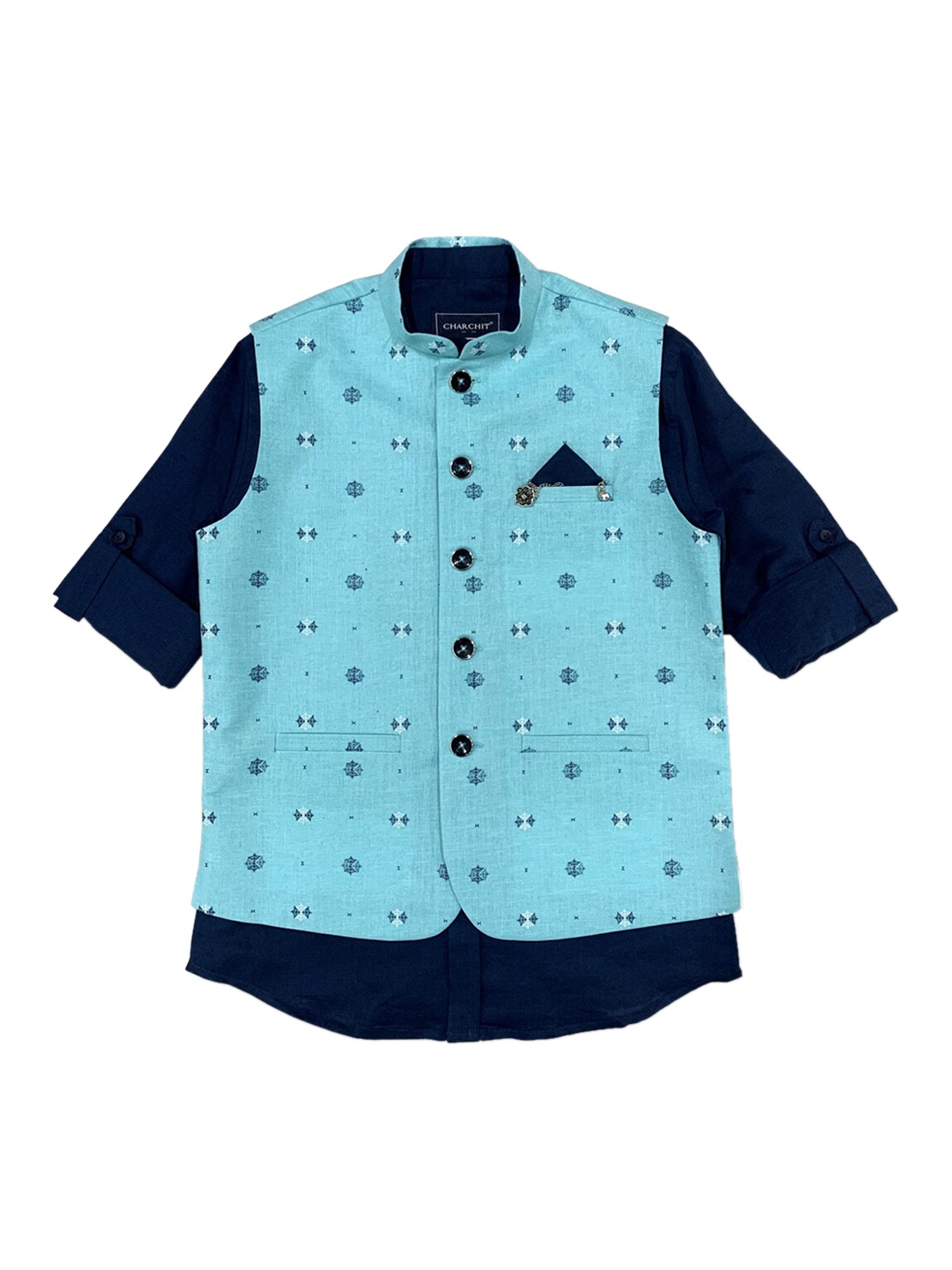 

CHARCHIT Boys Purple & Blue Full Sleeve Printed Jacket