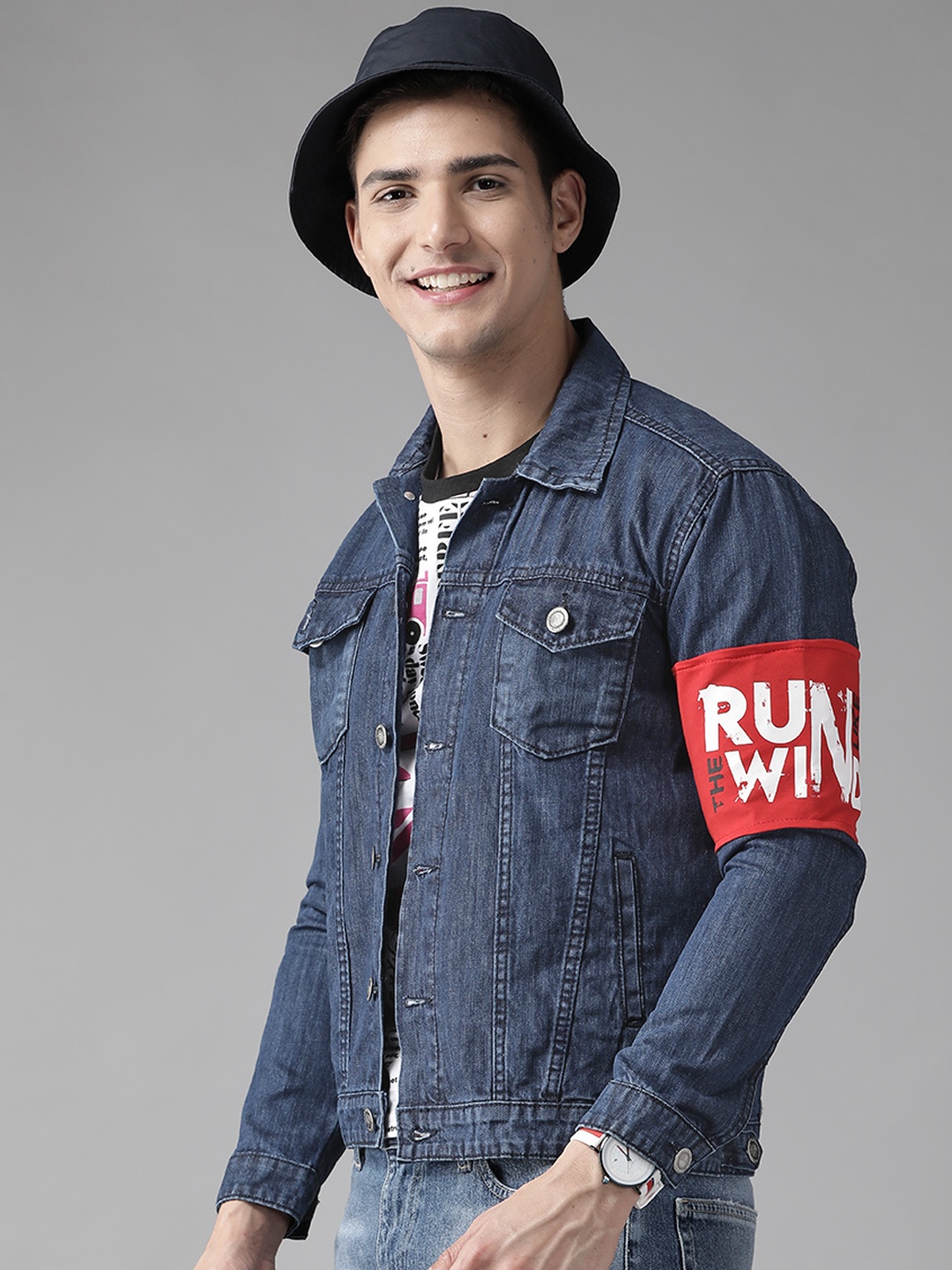 

The Dry State Men Blue & Red Solid Cotton Denim Jacket with Oversized Flap Pockets