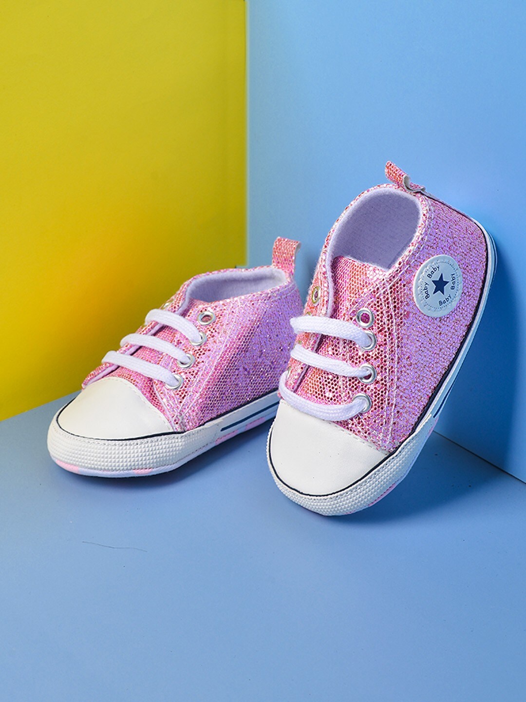 

POPLINS Infant Kids Pink & White Printed Cotton Booties