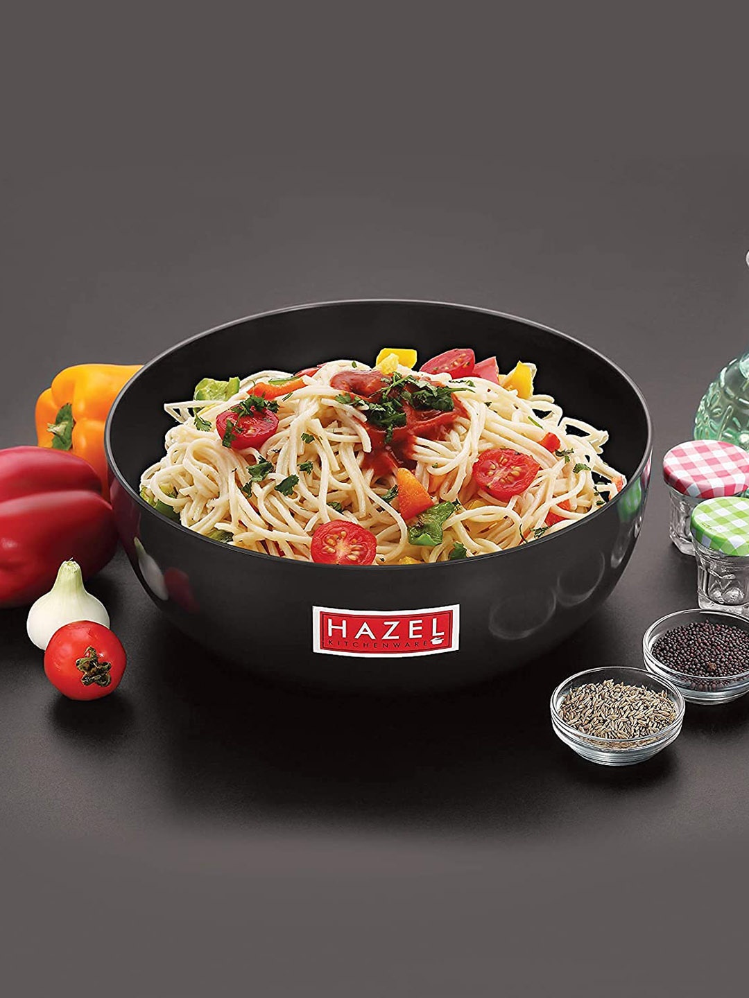 

HAZEL Black Hard Anodised Tasra Deep Aluminium Anodized Frying Tasla Kadai