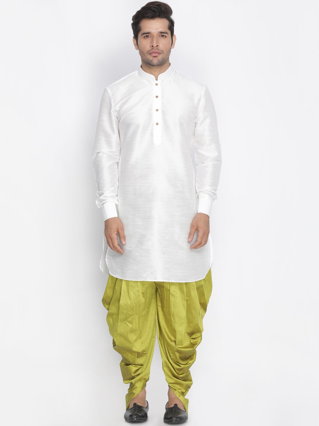 

VASTRAMAY Men White Pathani Style Kurta with Dhoti Pants