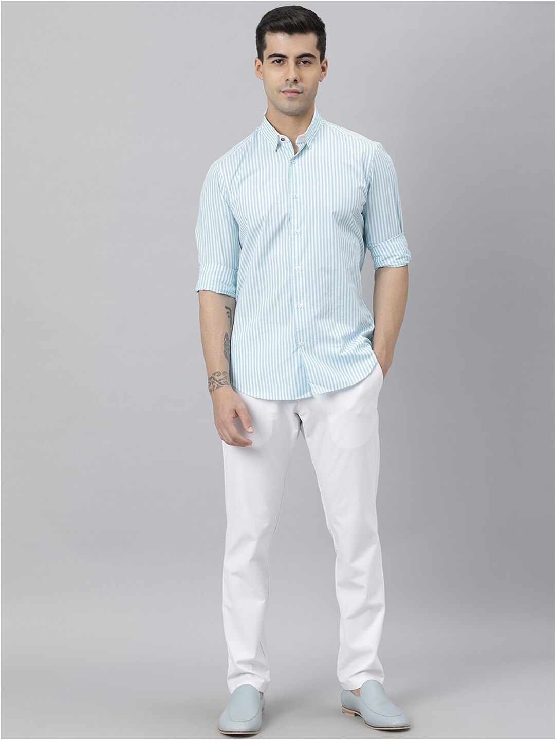 

RARE RABBIT Men Fall Slim Fit Striped Shirt, Blue