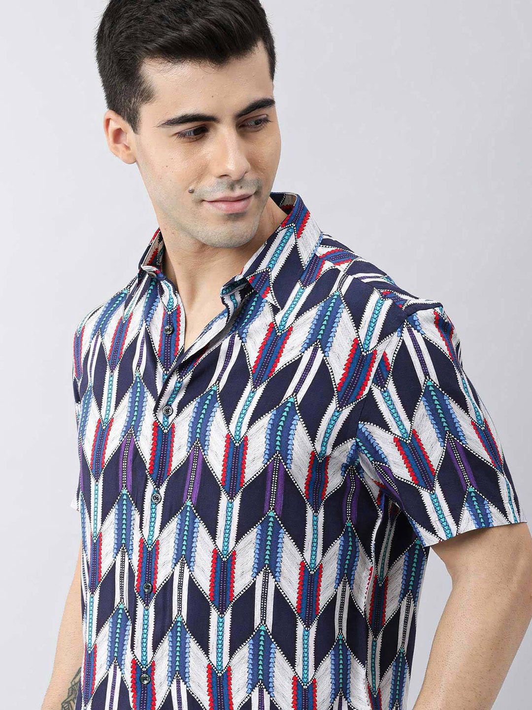 

RARE RABBIT Men Cato Slim Fit Printed Shirt, Navy blue